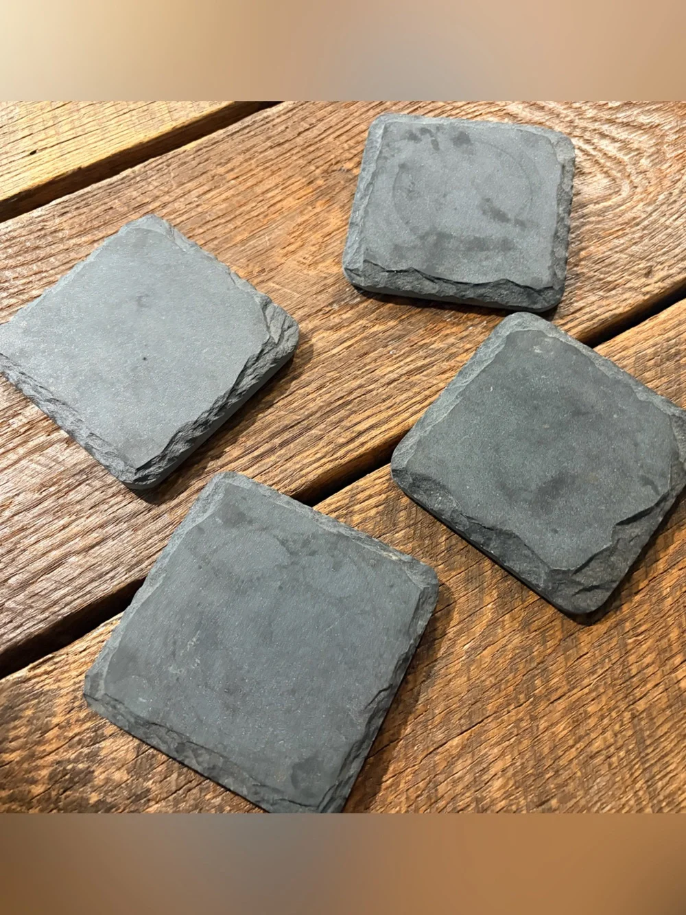 CRATE & BARREL / Slate Square Coasters - Black Stone Set of 4